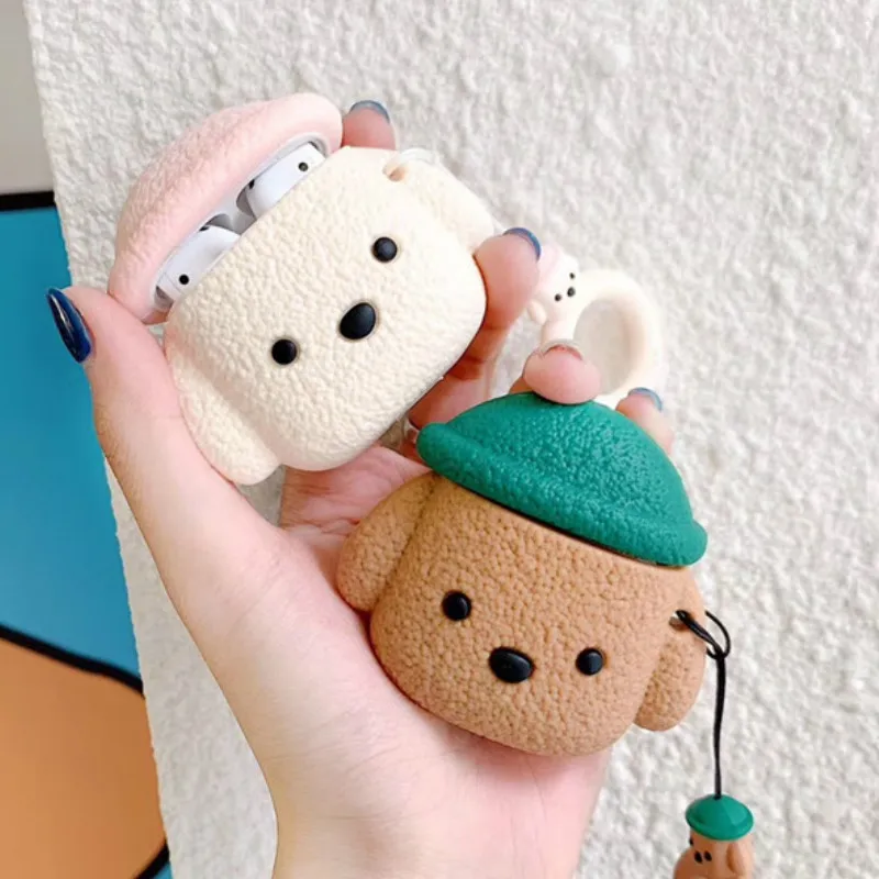 

Bluetooth Earphone Case for Airpods Cute Accessories Cover for Airpods 2 Silicone 3D Design with Ring Strap Granule Teddy Dog