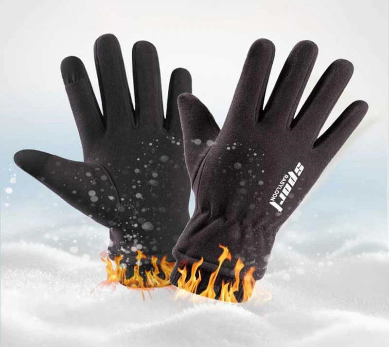 Winter Men Gloves Keep Warm Plus Velvet Inside Suede Simple Cold Protection Thicken Outdoor Gloves for Male