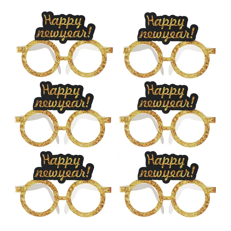 6pcs paper glasses Воздушные шары с Новым годом, Черное золото, бутылка вина, фольгированный шар, Рождественское украшение для дома, новогодняя фоторамка, реквизит - Цвет: 6pcs paper glasses