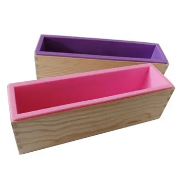 

Flexible Rectangular Soap Silicone Mold with Wood Box DIY Tool for Soap