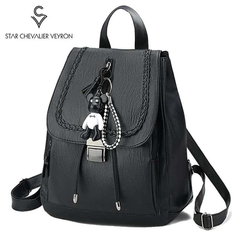 

SCV 2020 Women Drawstring Bakcpack Color Matching Wild Fashion Travel Bags Student Bag Leather Backpacks Sac A Dos mochila Black