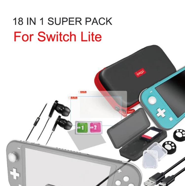 18 In 1 Super Pack Accessories Set For Nintend Switch Lite With Carrying Bag Thumb Cap Case Screen Flim Headset Card Box Shell For Ns Games Cases Aliexpress