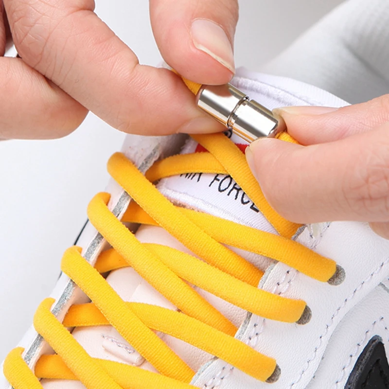 

NEW 1 Pair No tie Shoelaces Round Capsule Metal Lock Elastic Shoelace Suitable For All Kinds Of Shoes Accessories Lazy laces