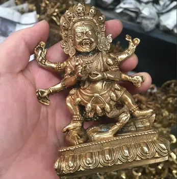 

Exquisite antique old Chinese pure handmade decorative brass four arm Yama statue ornaments free shipping