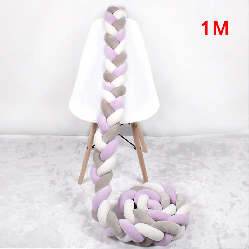 Purple White Gray 1 м Детская кровать бампер оплетка узел Защита Подушка бампер для младенца детская защита для кроватки Детская кроватка бампер декор комнаты - Цвет: Purple White Gray