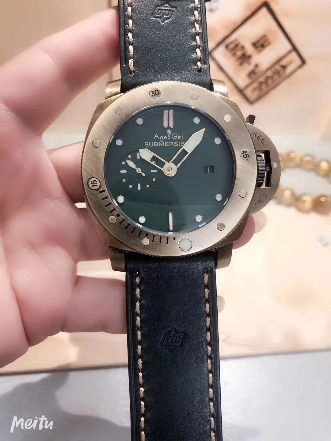 

Luxury Brand New Men Automatic Mechanical Sapphire Stainless Steel Bronze Case Black Leather Rubber Ceramic Bezel Watch Luminous
