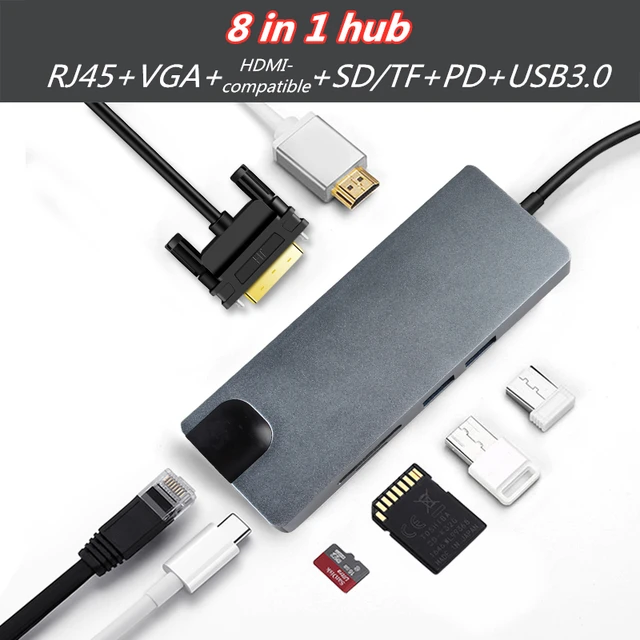 Hub USB C Converter Type C to HDMI 4K VGA RJ45 Multi USB 3.0 PD Dock Station Accessories All Cables Types Gadget Music Music & Sound TV Accessories cb5feb1b7314637725a2e7: 10 in 1|2 in 1|4 in 1|6 in 1|7 in 1|8 in 1