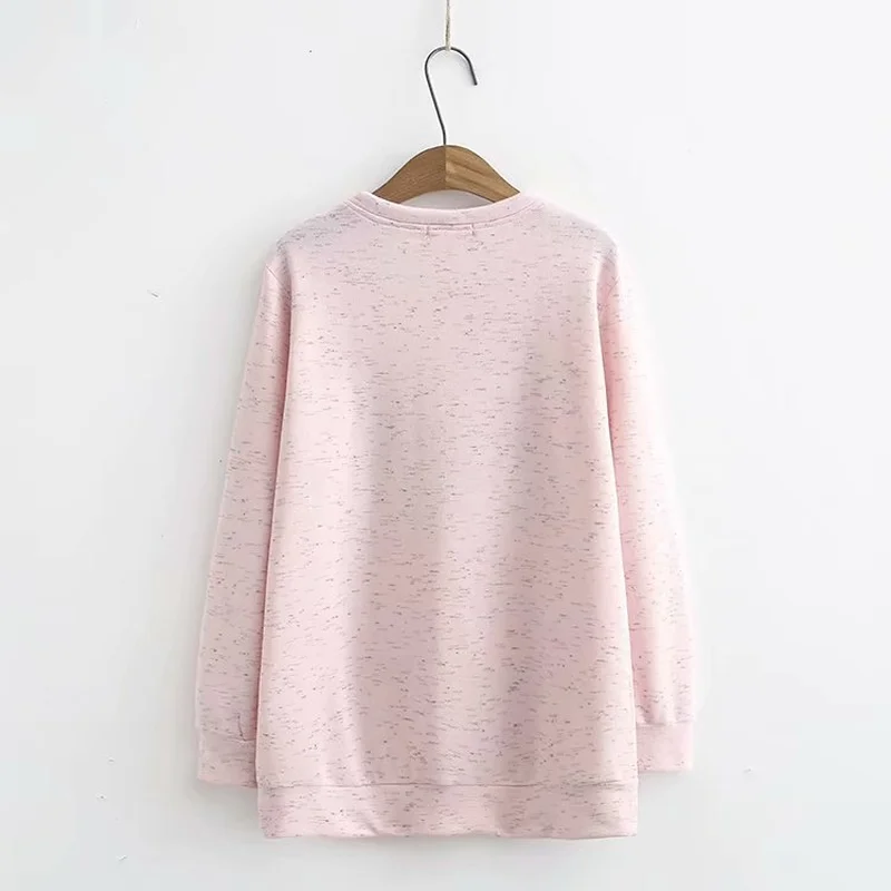 Размера плюс XL-4XL модные женские туфли с цветочной вышивкой; Верхняя одежда с капюшоном, осенне-Laides' Повседневное Свободный пуловер нежно-розовый