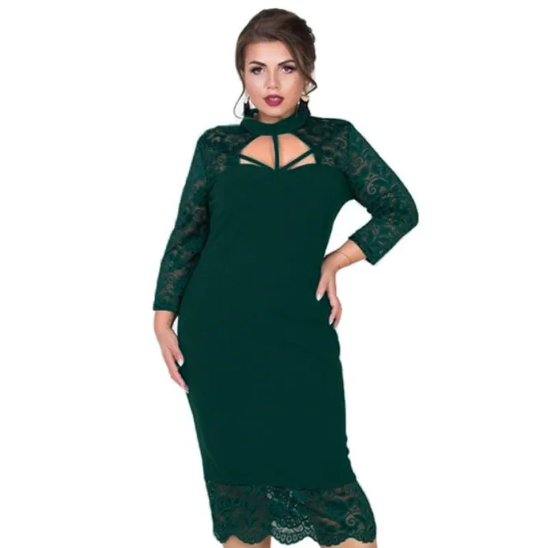 

2019 Autumn Fashion lace hollowed-out Big Size Women Dresses Plus Size Bodycon Vintage Party Dresses Female Large Size vestido