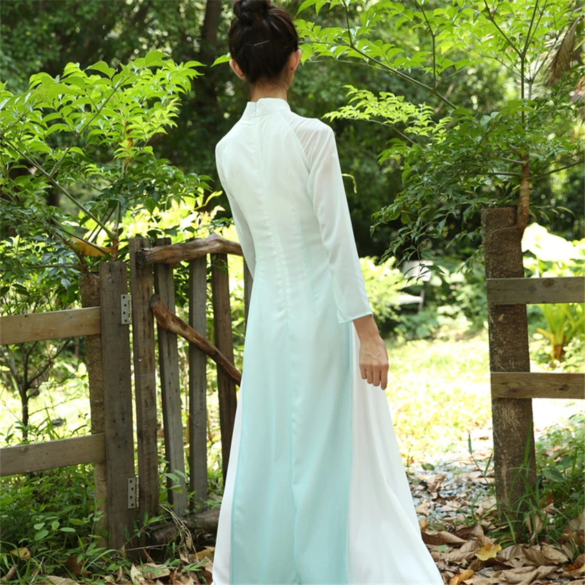 Изящное летнее платье для женщин в стиле ретро от AO Dai, новинка, вьетнамский стиль, чонсам, шифоновое, вечерние, китайское, элегантное, женское, длинное платье