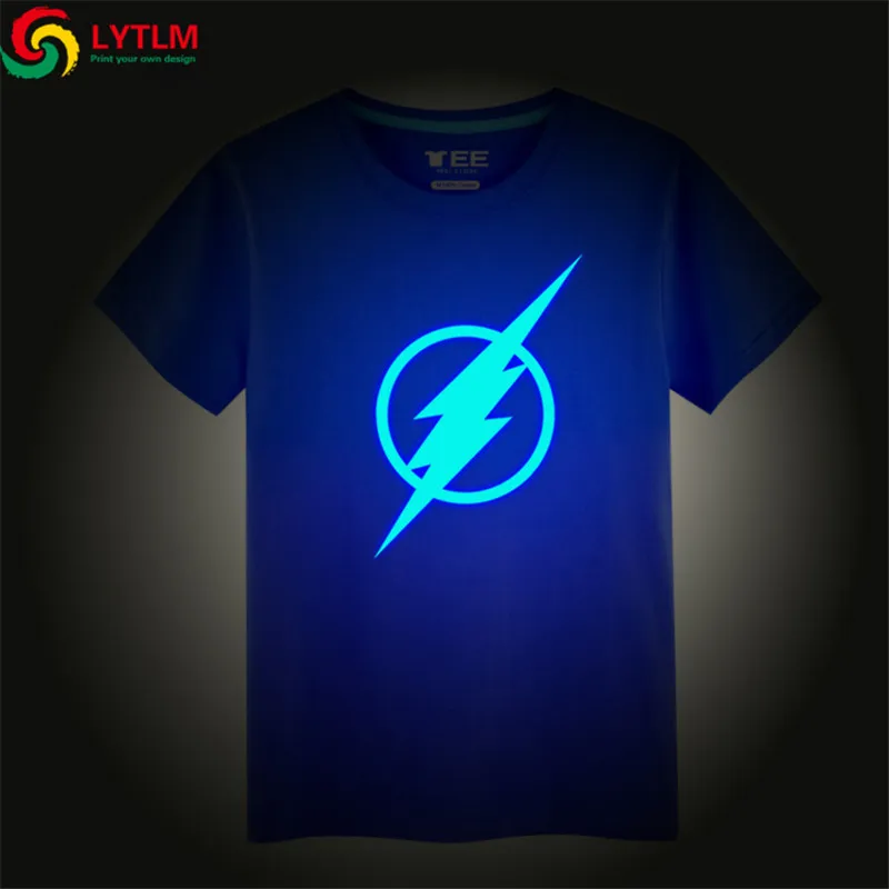 LYTLM DC рубашка с героями комиксов неоновая футболка с надписью «Flash» Детская футболка с надписью «Big Bang Theory» черные Забавные футболки с короткими рукавами светящийся хлопок