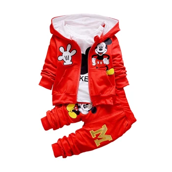 

High Quality Baby Boys Girls Mickey Clothing Sets Spring Cotton Full Sleeve Coat + Shirt + Pants 3 Pieces Suit For Baby Kids
