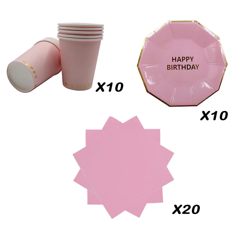 Set 1 40pcs Одноразовые столовые приборы для вечеринки в честь Дня Рождения, розовые бумажные соломинки, стаканчики для украшения первого 18го дня рождения, вечерние салфетки, тарелки для девочек - Цвет: Set 1 40pcs
