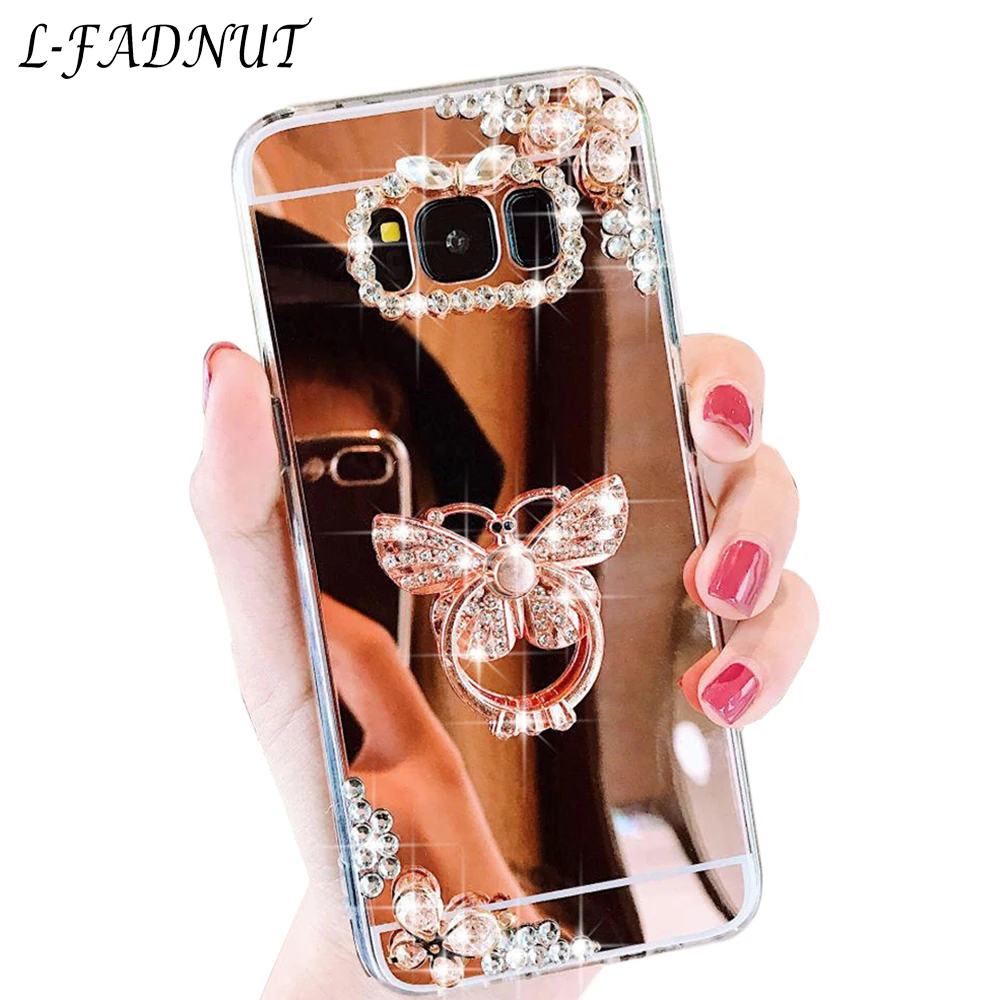 

L-FADNUT For Samsung Galaxy S10 Case S10E S9 S8 Plus S7 Edge Cases Bling Diamond Finger Ring Bracket Silicone Soft TPU Cover