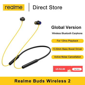 Realme Buds Wireless 2 Bluetooth Eearphone Active Noise Cancellation 12H Battery Life Bass Boost Driver IPx5 Music Sport Earbuds 1