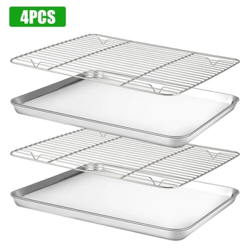 

Baking Sheet with Cooling Rack Set Non-Stick Cookie Pan Stainless Steel Easy Clean Baking Pans 12 Inch x 10 Inch