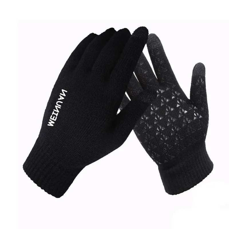 Мужские вязаные перчатки с сенсорным экраном на осень и зиму, мужские перчатки высокого качества, тонкие бархатные однотонные теплые варежки, деловые перчатки