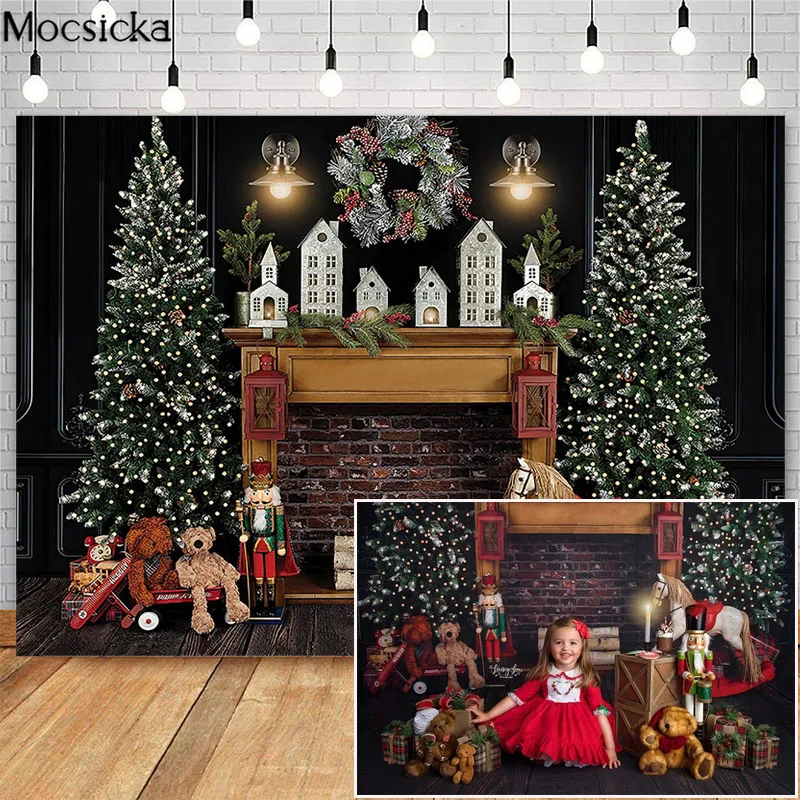 

MOCSICKA Christmas Photography Backdrops Fireplace Toy Christmas Tree Decoration Photographic Studio Photo Backgrounds Props