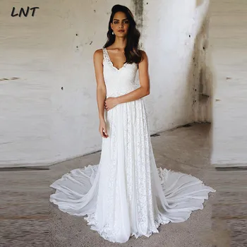 

V Neck Overall Lace Wedding Dresses Sleeveless Boho Wedding Gowns