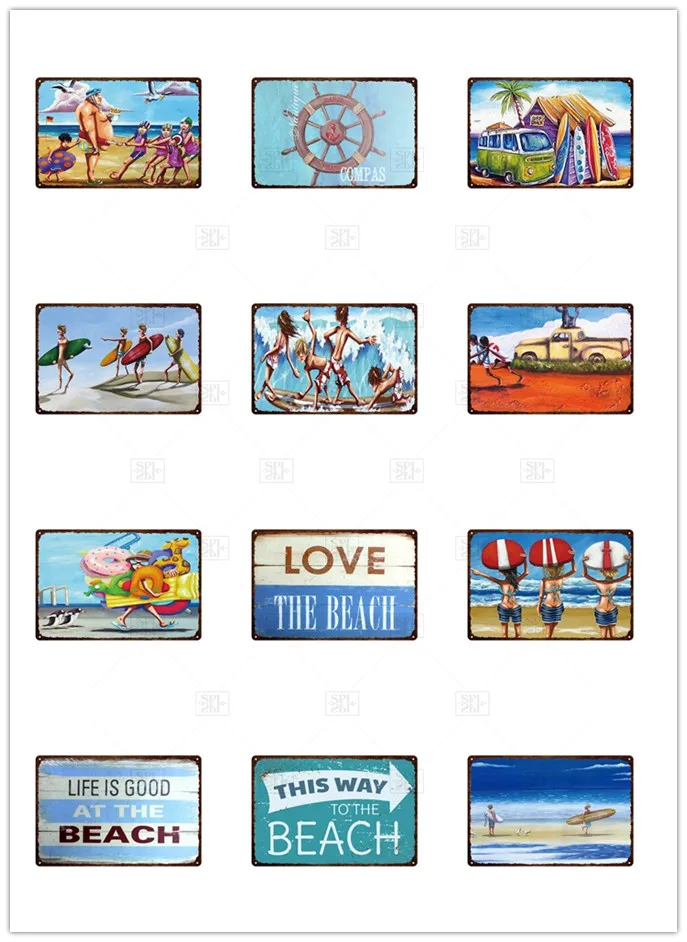 Beach Tin Sign Plaque Metal Vintage Summer Wall Decor For Bar House Seaside Decorative Plate | Дом и сад