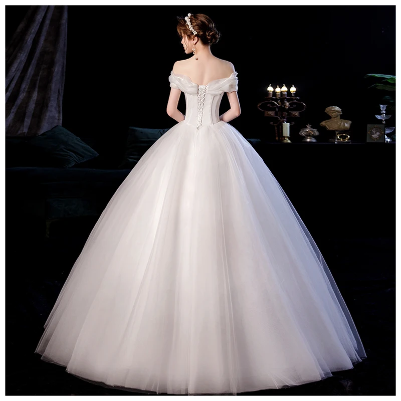 New Simple Wedding Dress Boat Neck Organza Ball Gown Floor Length wedding dress bridal robe de mariee simple vestido de cerimoni mermaid wedding dress