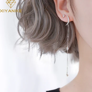 

XIYANIKE 925 Sterling Silver Earrings for Women Sparkling Stars Moon Tassel Asymmetric Jewelry Trendy Elegant Party Accessories