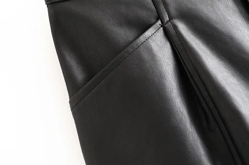 KZ139 новые осенние короткие эластичные манжеты ноги pu кожаные брюки женские черные повседневные брюки