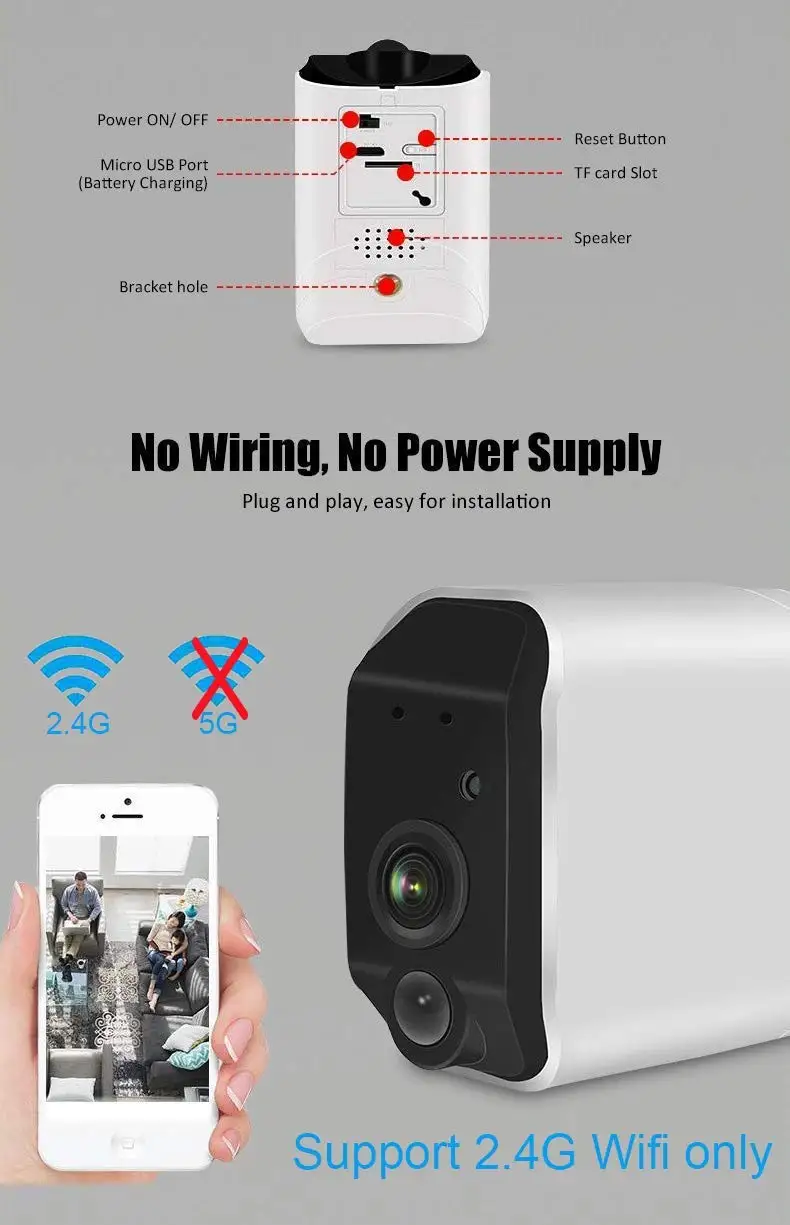 Беспроводная камера безопасности 1080P Wi Fi ИК ночного видения датчик движения