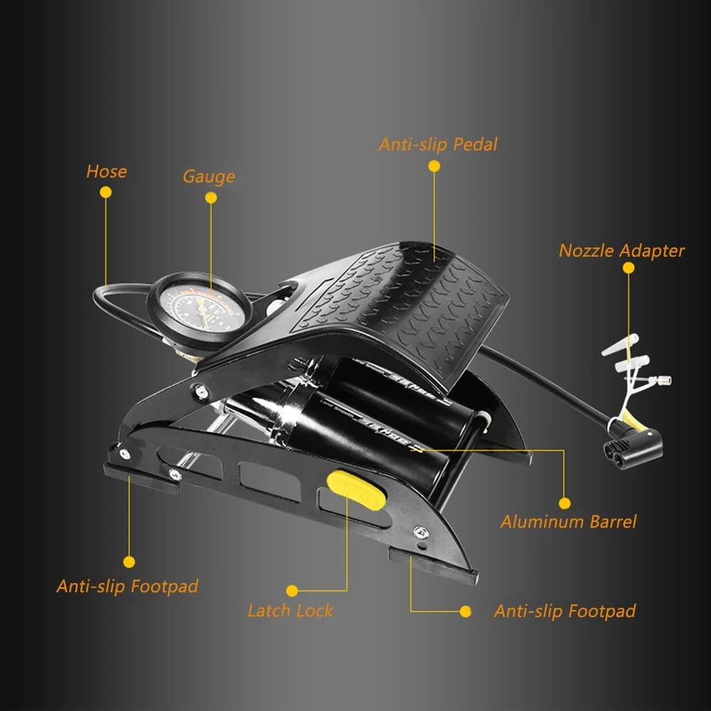

Hot New Bicycle MTB Bike Aluminum alloy Foot Air Pump Portable High-Pressure Steel No-Slip Pump For Bicycle Car Tire Bicicleta