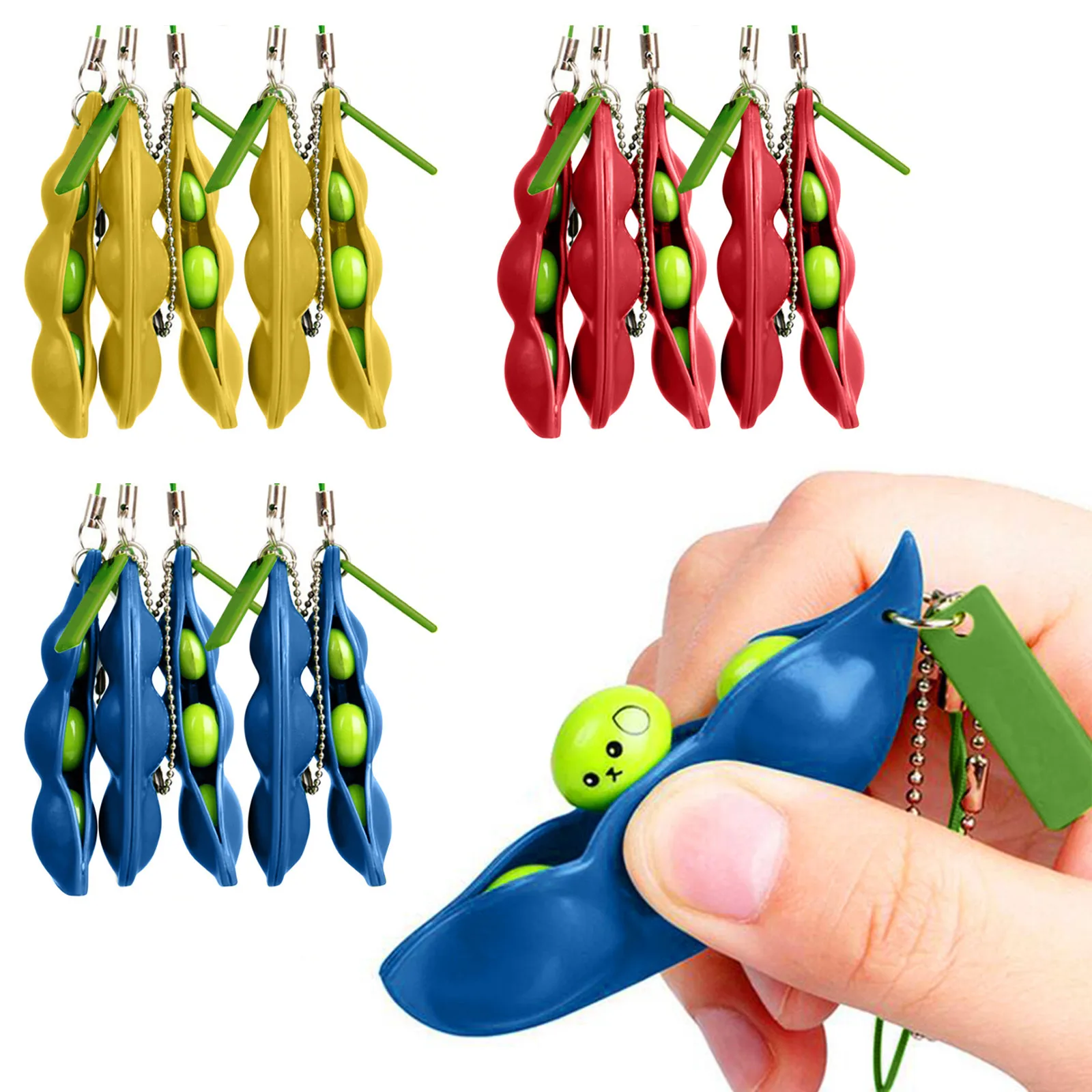 Infinite Squeeze Edamame Toy Peas Beans Keychain Squishy Fidget Toys