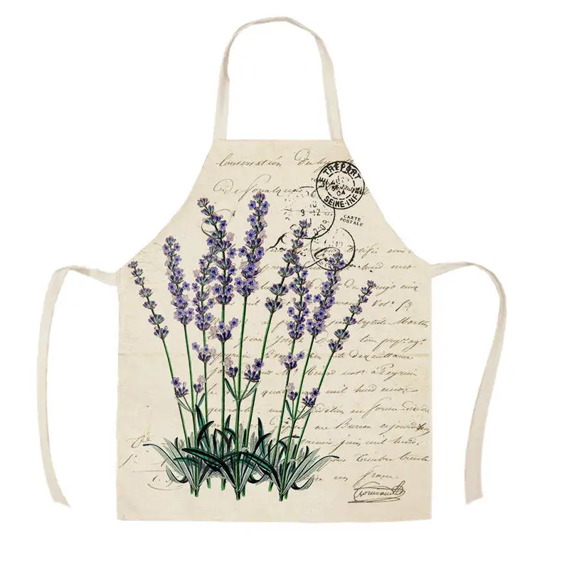 Women Men Lavender Pattern Cotton Linen Aprons for Kitchen 53*65cm Home Cooking Baking Cleaning Accessories