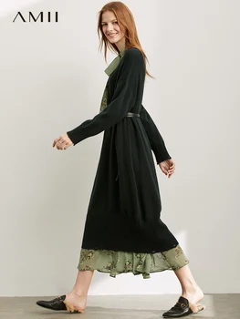 

Amii Minimalist V-neck Knit Dress Autumn Women Fashion Solid Loose Long Sleeve Casual Female Pullover Dresses 11940502