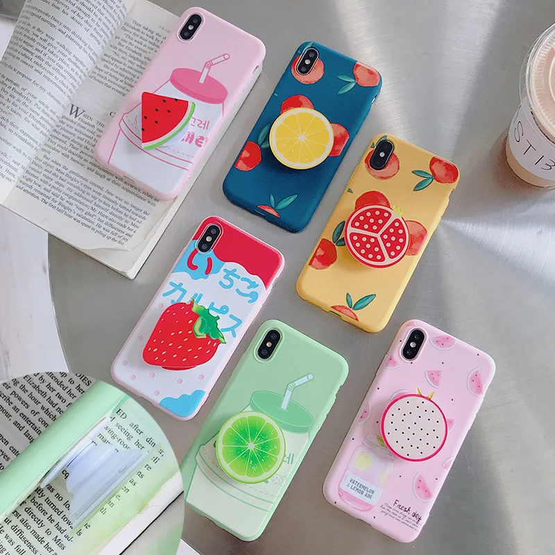 

Cute 3D Fruit Holder Case for Iphone XR X XS Max 10 Case Luxury Candy Colors Soft TPU Phone Cover for Iphone 6 6S 7 8 Plus Coque