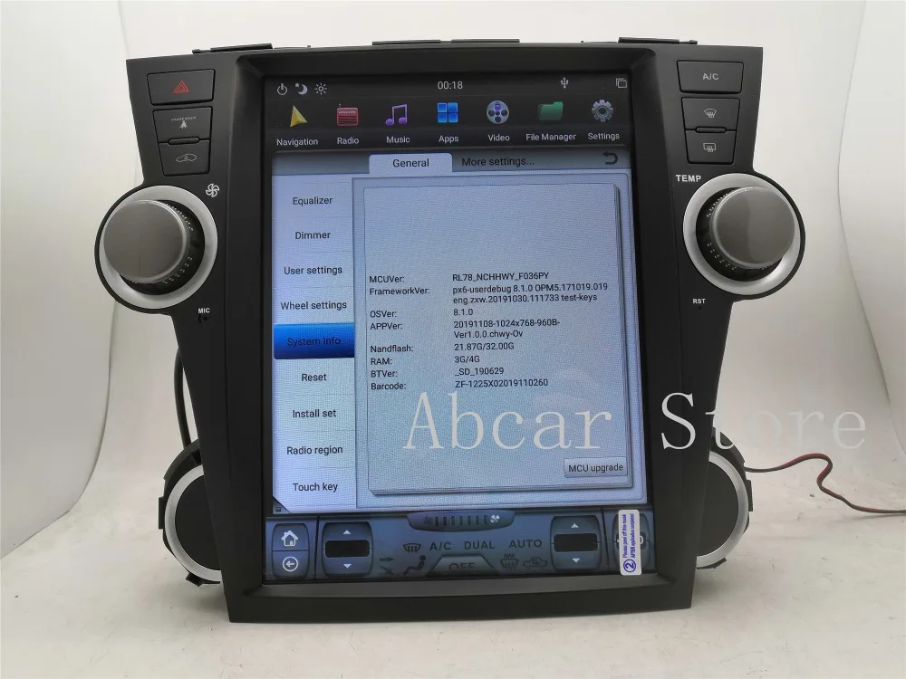 12,1 ''Tesla стиль Android 8,1 автомобильный dvd-плеер gps навигация для Toyota Highlander 2007-2013 стерео Мультимедиа Радио ips PX6 ips