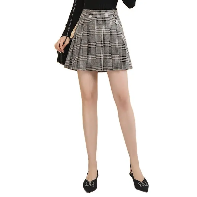 

High-waisted Plaid Skirt Women's 2020 Spring New Style Pleated Skirt Korean-style Versatile Slim Fit Skirt Slimming Skirt