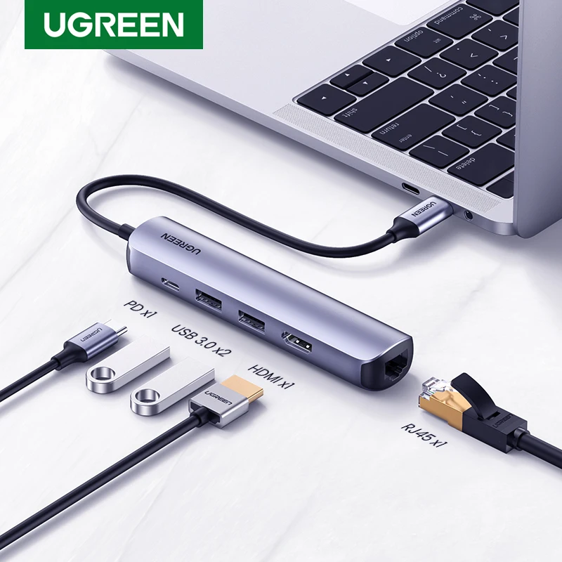 

UGREEN USB C Hub Mini Size USB Type C 3.1 to 4K HDMI RJ45 PD USB 3.0 OTG Adapter USB C Dock for MacBook Air Pro 2020 PC USB HUB