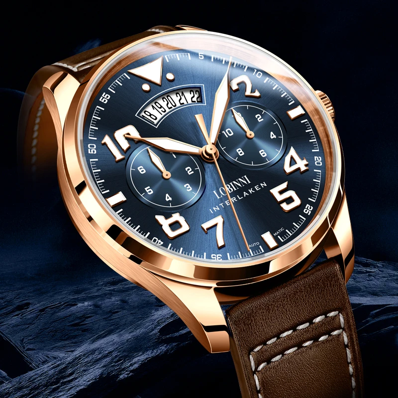 Лидирующий бренд Швейцария LOBINNI Мужские часы Япония MIYOTA автоматические механические MOVT Мужские сапфировые relogio masculino часы