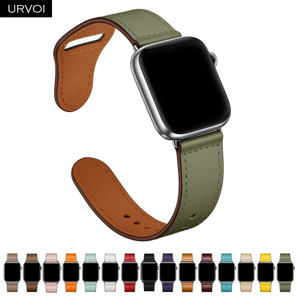 URVOI band для apple watch серии 5/4 3, 2, 1, ремешок для наручных часов iWatch, большие размеры 40-44 мм спортивный ремешок из натуральной кожи Swift Pin& tuck ручной работы