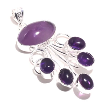 

Genuine Amethyst Pendant Silver Overlay over Copper , Hand made Women Jewelry gift, P8458