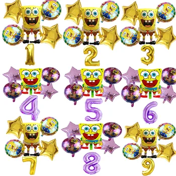 

6Pcs/set Large SpongeBob Foil Balloon 30inch Gold Number Balloons Children Happy Birthday Party Decorations Kid Gift Balloon Toy