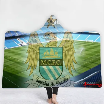 

Football Team Hooded Blanket Emblem Printed Fleece Blanket 3D Print Kids Sport Throw Blanket Picnic Soft Wearable Blanket