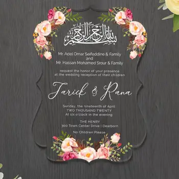 

50pcs Transparent Acrylic Invitation Card European style Wedding Invitations Card with Pearl Envelope, Custom Colorful Printing