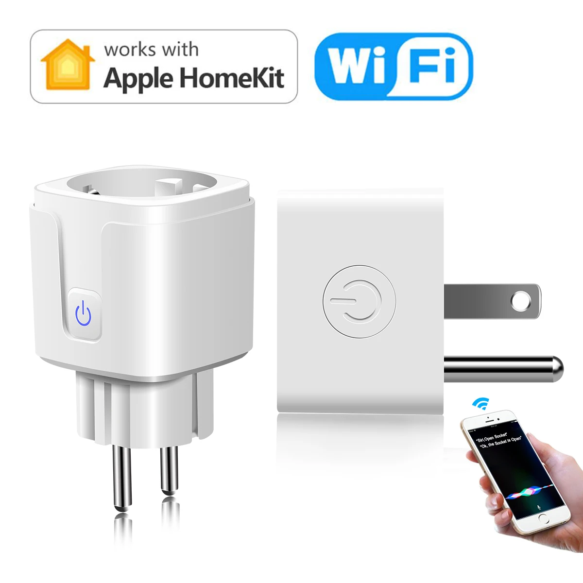 Enchufe inteligente con Control de voz, enchufe de pared con WiFi, temporizador remoto para Apple IOS, No se necesita Hub