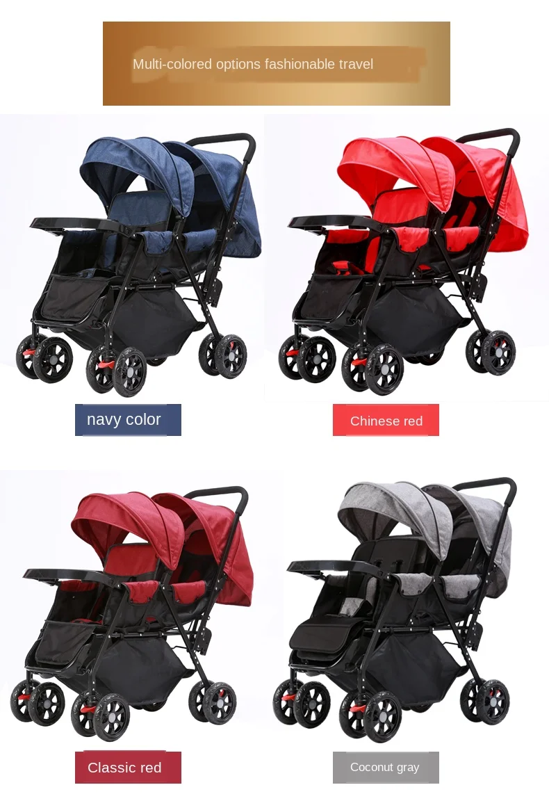 Double baby Stroller for Twins Omni-directional Wheels Half Lying Twin Baby Stroller Baby Double Jogging Stroller 360 Degree