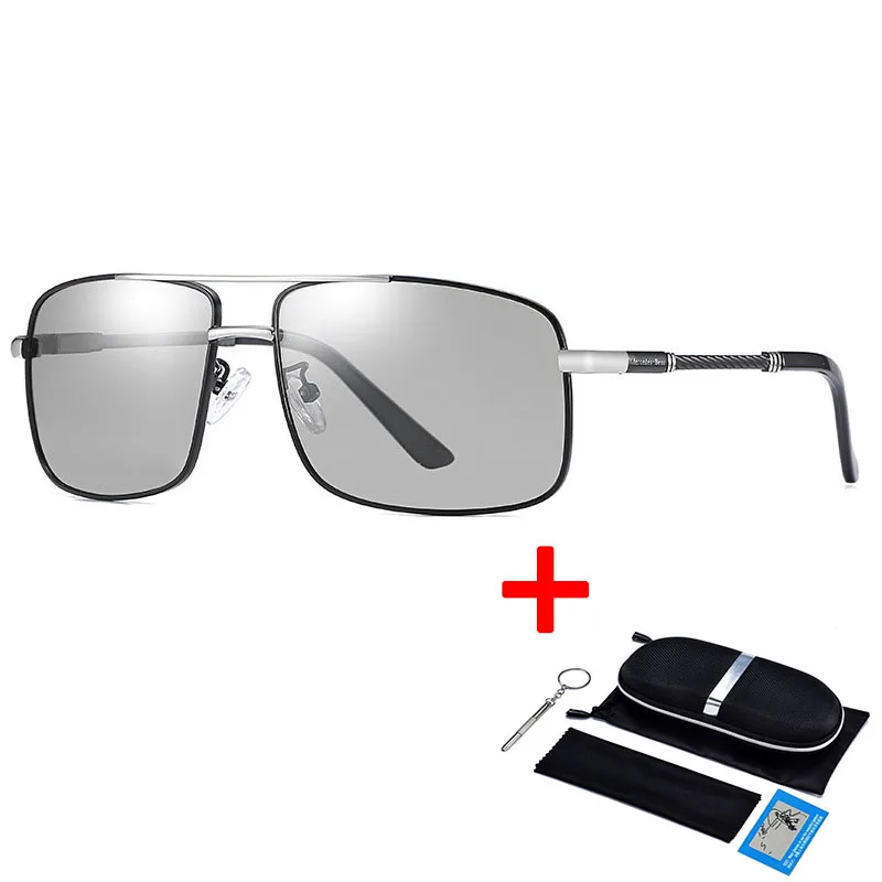 Мужские солнцезащитные очки, люксовый бренд, Mercede, поляризационные, для вождения, рыбалки, солнцезащитные очки для мужчин, спортивные, винтажные, квадратные, oculos de sol masculino - Цвет линз: SILVER-DISCOLORATION