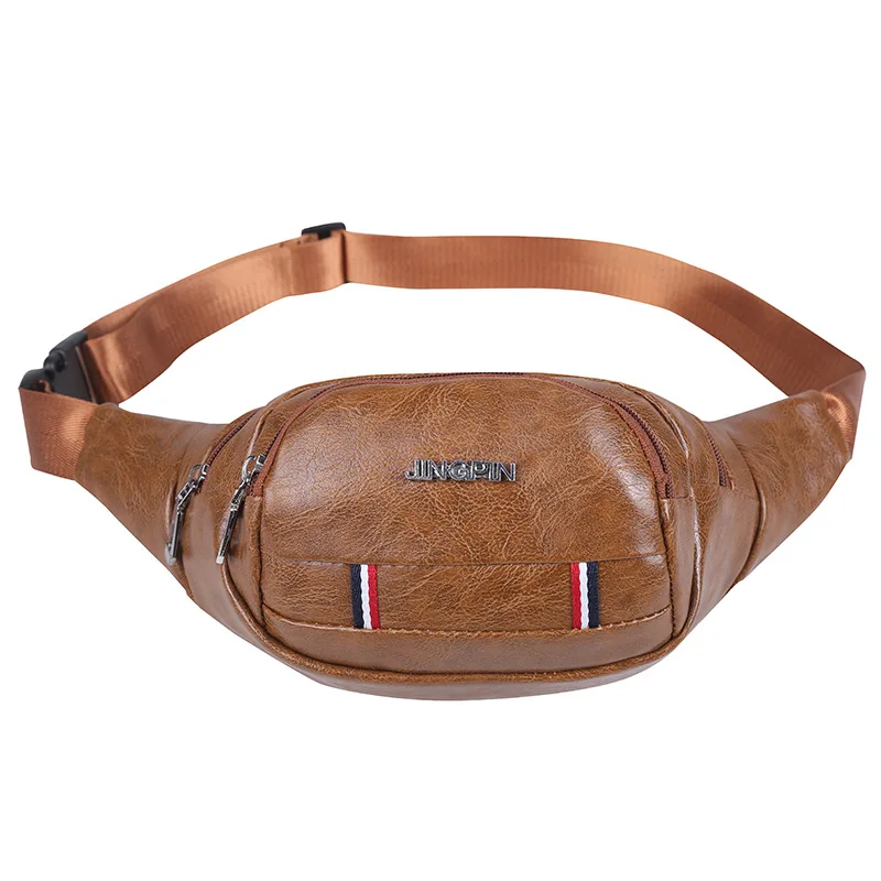 

Small Lether Bag Men Outdoor Sports PU Shoulder Bag Europe And America Multi-functional Wallet Solid Color Sports Waist Pack