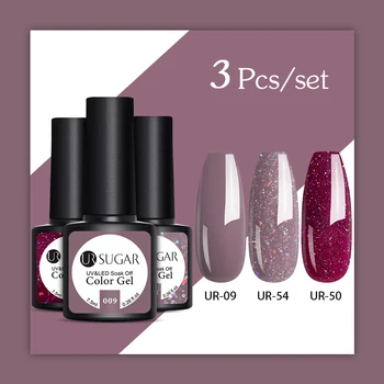 UR SUGAR 2/3 Pcs Glitter Gel Nail Polish Set Pink Sequins Color Semi Permanent Led Gel varnish Soak Off UV Gel Varnish Nails