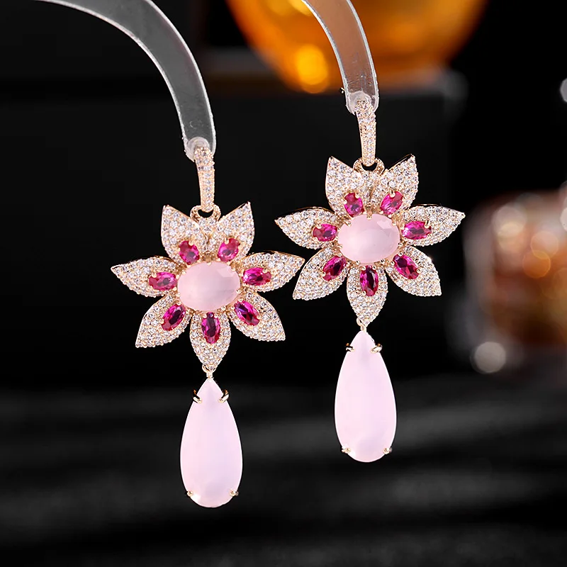 

2022 New Trend Flower Eardrop Brand Designer Creative Water Drop Dangle Earrings Women Luxury Wedding Jewelry With CZ Stone