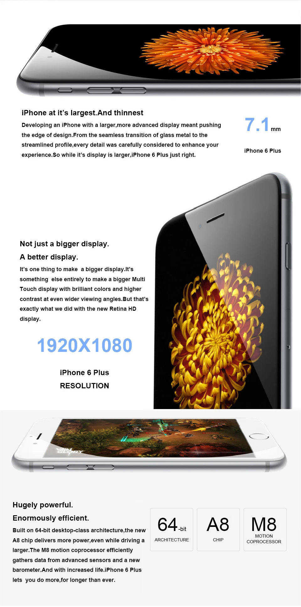 Apple iPhone 6 Plus 5," двухъядерный IOS 4G LTE 8MP 1G ram 16& 64& 128GB rom wifi разблокированный iPhone 6 P мобильный телефон