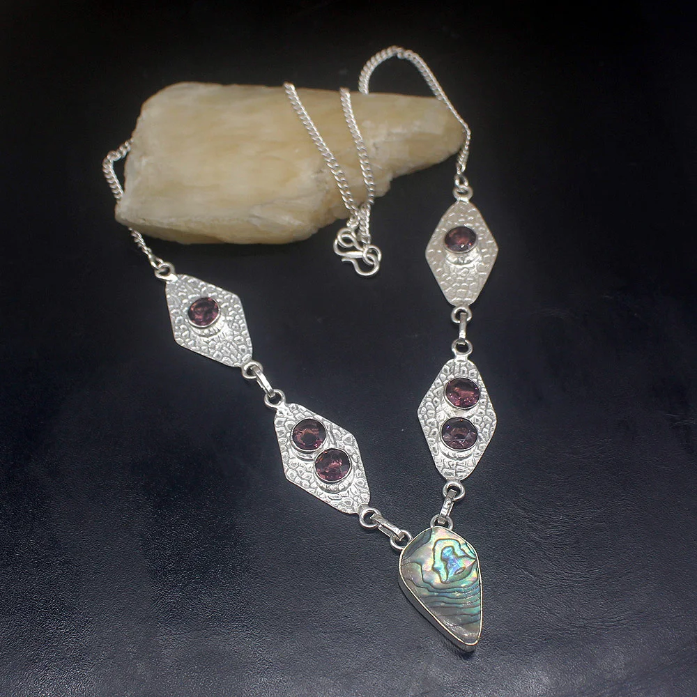 Gemstonefactory Jewelry Big Promotion 925 Silver Abalone Shell Purple Amethyst Ladies Women Chain Necklace 52m 202101726